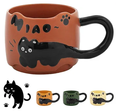 Image de Tasse en céramique en forme de chat, 380 ml, couleur chocolat