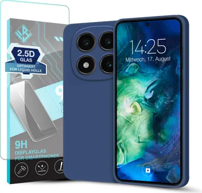 Produktbild von Hülle für Xiaomi Redmi Note 14 Pro mit 9H Displayglas Displayschutz Plus Case Cover Bumper Silikon Softgrip Schutzhülle Farbe: Blau