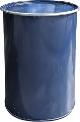 A blue metal barrel with a silver rim is shown against a white background.
