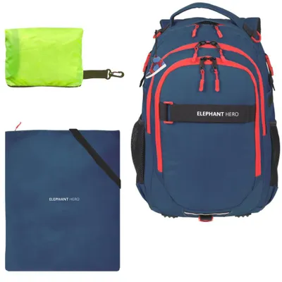 Produktbild von Schulrucksack Jungen Schultasche Elephant Hero Signature Tasche Schulmappe Rucksack Turnbeutel Regenhülle 3 Teile Set 13205 Solid Blau Rot +rtp
