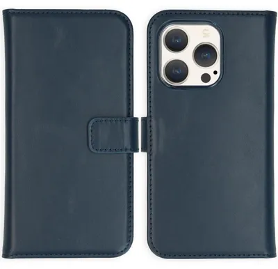 Imagen del producto de Funda de Cuero Auténtico tipo Libro para Apple iPhone 15 Pro - Azul