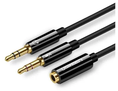 Zdjęcie produktu dla UGREEN AV140 Rozdzielacz audio AUX słuchawki + mikrofon do kabel mini jack 3,5 mm, ABS 20cm (czarny)