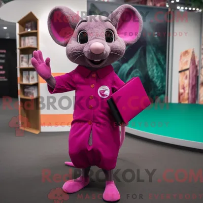 Productafbeelding van Magenta REDBROKOLY Mouse-mascottekostuum gekleed met een schedejurk en portemonnees