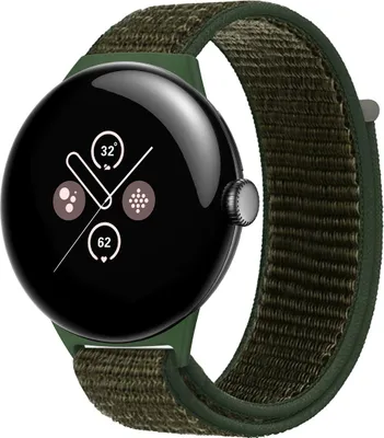 Produktbild von Strap-it Nylon Smartwatch-Armband mit Klettverschluss - passend für die größere Google Pixel Watch 3 - 45mm (grün)