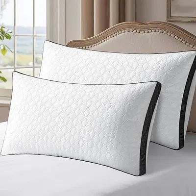 Imagen del producto de Juego de 2 almohadas para la cabeza, 40x80 cm, almohadas para dormir de lado y para el cuello, ideales para la cama y el sofá, suaves y con buen soporte. Transpirables y lavables, aptas para personas con alergias. También se pueden usar como cojines para el sofá o para leer
