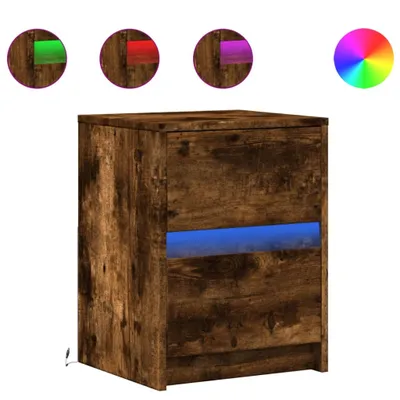 Produktbild von Nachttisch mit LED-Leuchten Räuchereiche Holzwerkstoff