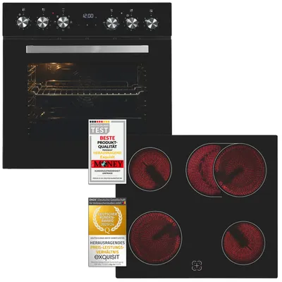 Produktbild von Exquisit Einbauherdset EHE157-UBZ-020-Set schwarz | 59 l Garraumvolumen | 7 Backprogramme | Kochfeld mit Rahmen | Grill | Umluft | Energieklasse A