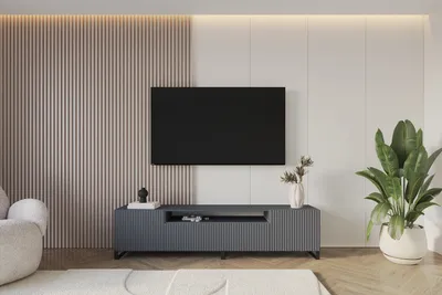 Produktbild von ALTDECOR TV-Schrank NOA-2-S mit Gefrästen Fronten 200x53x41 Lowboard, TV Möbel, TV Cabinet, Fernsehtisch, Fernseher Schrank, TV Kommode, TV Tisch, TV Sideboard, TV Board - Graphit