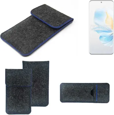 Produktbild von K-S-Trade Handy-Hülle Schutz-Hülle kompatibel mit Honor 100 Pro Filztasche Pouch Tasche Case Sleeve Filzhülle dunkelgrau, blauer Rand