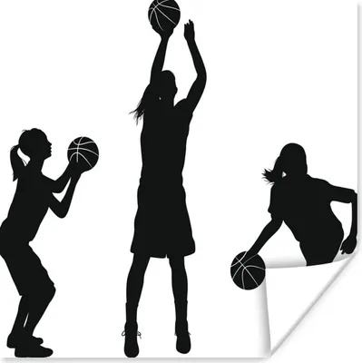 Produktbild von MuchoWow® Poster Eine schwarz-weiße Illustration von drei Mädchen, die Basketball spielen 160x120 cm - Foto Plakat