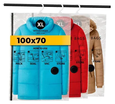 Obrázok produktu pre Zavárané vakuové vaky na oblečenie, 3 kusy, veľkosť XL (100x70 cm)