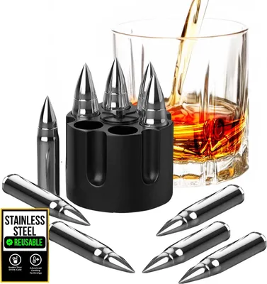 Immagine prodotto di Cubetti di ghiaccio riutilizzabili - Sferette di ghiaccio per whisky - Cubetti di ghiaccio in acciaio inossidabile - Regali per uomini - Set di sferette di ghiaccio per whisky