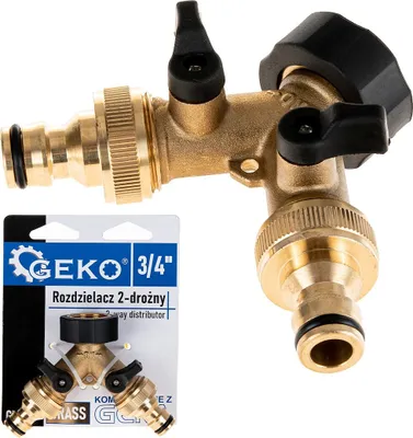 Obrázek produktu pro GEKO Rozdělovač na kohoutek 2-cestný, vnitřní závit 3/4", 2× vnější závit 3/4" s ventily a konektory - G70157