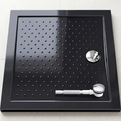 Produktbild von doporro Duschtasse Duschwanne 80x90x4 flach inkl. Ablaufgarnitur Schwarz aus Acryl mit Anti-Rutsch Profil und DIN-Anschlüssen auch für bodenebene Montage geeignet Lucia02