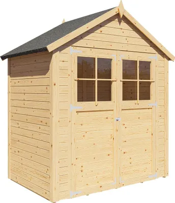 Produktbild von WOODTEX Naturbelassen 181 x 122 cm Gartenhaus Osterfeld 1, 19 mm Wandstärke Fichtenholz, Gerätehaus Mit Satteldach Und Doppeltür, Elementbauweise, Inklusive Fußboden