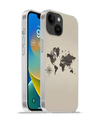 Produktbild von MuchoWow® Handyhülle Schutzhülle Hülle für Apple iPhone 14 - Softcase Weltkarte - Holz - Braun Silikon Softcase Handy Hülle - Mobiltelefonhülle