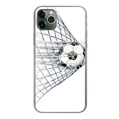 Produktbild von MuchoWow® Handyhülle Schutzhülle Hülle für iPhone 11 Pro Max Eine Illustration eines Fußballs, der ins Tor geht - Jungen - Mädchen - Kinder Silikon Softcase Handy Hülle - Schutz