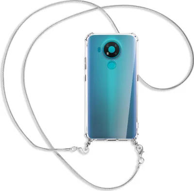 Produktbild von Handykette Backcover-Schutzhülle mit Band (Metall silberfarben) für Nokia 3.4 - silberfarbene Kette Snake
