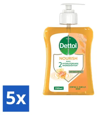 Produktbild von 5 x Dettol Nourish Handseife - Honig & Vanille - 250 ml - Vorteilspackung - 5 Stücke