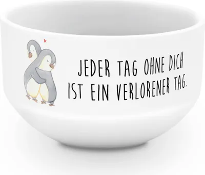 Produktbild von Mr. & Mrs. Panda schale Pinguine Kuscheln - Weiß - Geschenk, Müslischale, Mitbringsel, reisschale, Valentinstag, Freund, Hochzeitstag, Suppenschüssel, Liebe, Obstschale