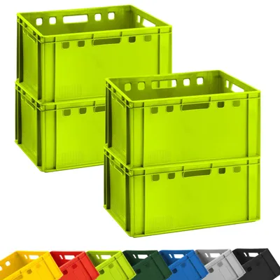 Image de 4x caisse à viande E3 caisse de boucherie 60x40x30cm apte au contact alimentaire, robuste, empilable - Eurokisten Lagerkiste Stapelkiste aus Deutschland, Farbe:hellgrün