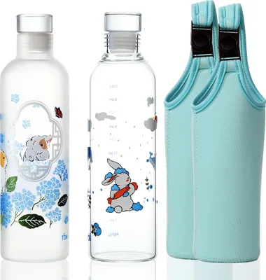 Immagine prodotto di Borraccia sportiva in vetro senza BPA da 500 ml, set da 2 pezzi con custodia