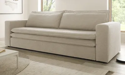 Produktbild von Schlafsofa "Pesaro" in beige Cord Sofa 3-Sitzer mit Bettfunktion 244 cm