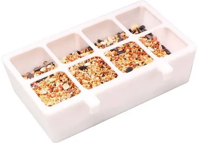 Productafbeelding van Ibenzoa® kunststof voerbak met waterbakje voor kleine vogels, 16 x 8,9 x 4,4 cm – om aan de kooi van vogels te bevestigen, geschikt voor parkieten en kanaries