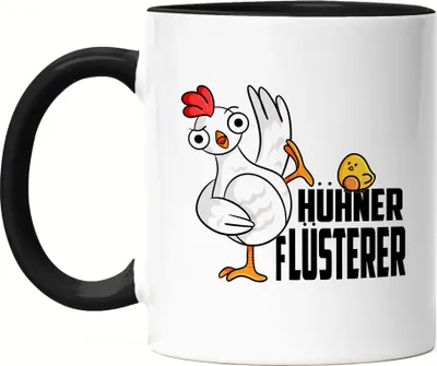 Produktbild von Hühner-Flüsterer Tasse Schwarz Huhn-Fans Bauernhof Chicken Hühnerhof Geschenkidee