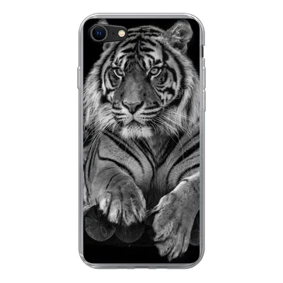 Produktbild von MuchoWow® Handyhülle Schutzhülle Hülle für iPhone 8 Sumatra-Tiger auf schwarzem Hintergrund Silikon Softcase Handy Hülle - Schutzhaube