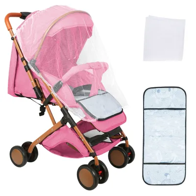 Produktbild von Kinderbuggy Klappbar mit Liegefunktion,Reisebuggy Kinderwagen für Baby 0-3 Jahre,Einhand Faltbar Buggy mit Sicherheitsgurt Rosa