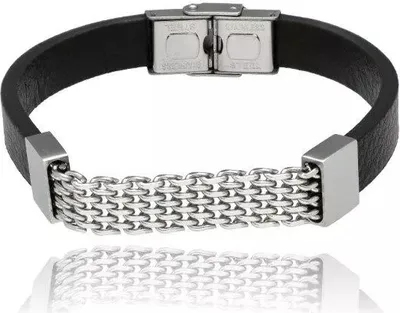 Obrázok produktu pre Pánsky náramok z ocele a kože Yves chain black - ako na obrázku