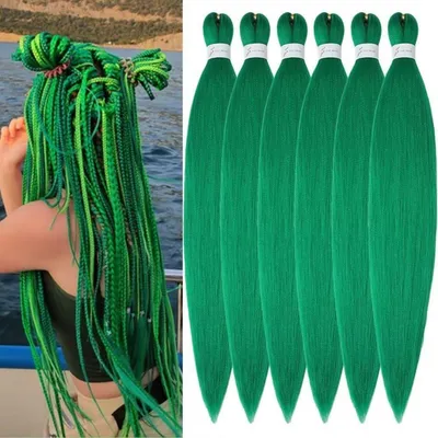 Immagine prodotto di Flechthaar: Extension per capelli, confezione da 6, lunghezza 32 pollici, colore verde, fibra sintetica per l'applicazione a trecce