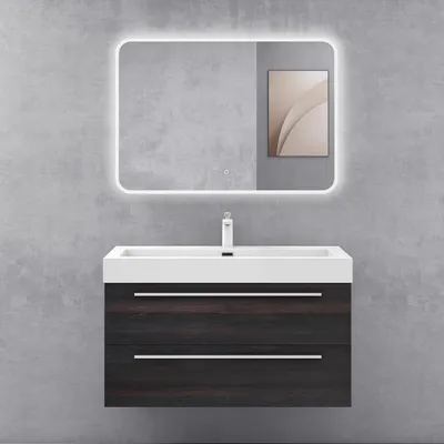 Immagine prodotto di doporro Mobile Bagno Sospeso100cm, Mobiletto per Bagno con Lavabo e Specchio LED, Grigio Scuro, Seria Quadratto