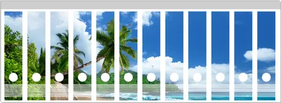 Produktbild von Wallario Ordnerrücken Sticker, selbstklebend für breite Ordner, 12 Stück, Motiv Urlaub auf den Seychellen unter Palmen am Sandstrand