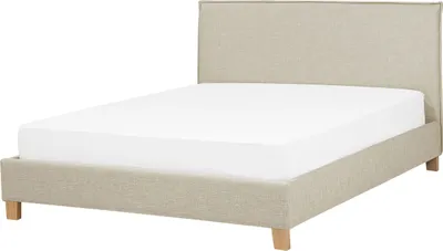 Produktbild von BELIANI Polsterbett Beige 160 x 200 cm Mit Lattenrost Hohem Kopfteil Holzfüße Modern Skandinavischer Stil