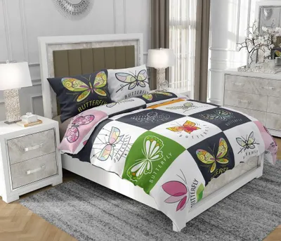 Produktbild von Bettwäsche 200x220 cm + 2x70x80 cm, 3-teilig, 100% Baumwolle, Satin, Reißverschluss, Blätter, Bunt - SOVIO | So.0026