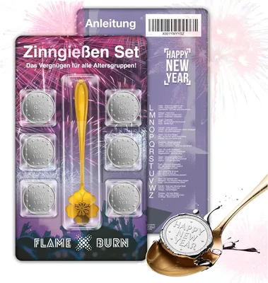Produktbild von Zinngießen Set für Silvester 2025: inkl. Löffel & Orakelbuch Feuerwerk
