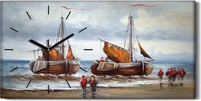 Produktbild von Wandbild Leinwand Bilder Wanduhr 60x30 Gemälde Ozean Meer Schiff Wolken Soldaten - schwarze Hände
