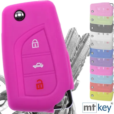 Produktbild von Auto Schlüssel Hülle Silikon Schutz Cover Pink kompatibel mit Toyota AURIS Corolla Avensis 3 Tasten Klappschlüssel