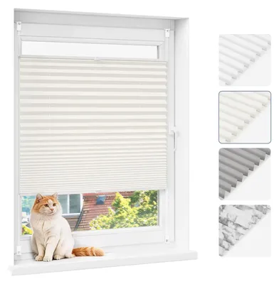 Immagine prodotto di Pieghevole plissettato – Sistema di oscuramento a pieghe per finestre e porte – 105 x 120 cm – Senza foratura – Semitrasparente – Protezione dal sole e dalla vista – Beige