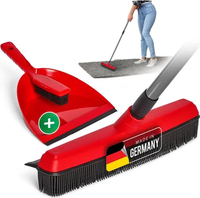 Produktbild von Novaliv Gummibesen Set mit Stiel & Kehrgarnitur I rot I Teleskopstiel I Noppenbesen Set Gummibesen Set Kehrset Gummi Handkehrset