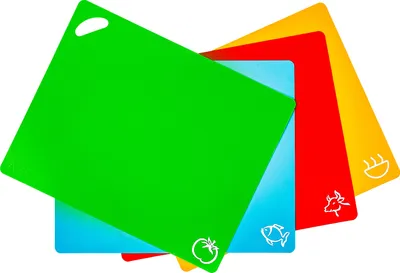 Image de Lot de planches à découper - 4 pièces - Planches à découper en plastique de différentes tailles pour la cuisine - Tapis de découpe souple pour la cuisine - Lot de planches à découper colorées, lavables au lave-vaisselle