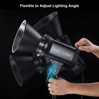 Image de Godox SL100D : lampe vidéo LED compacte pour la photographie, 100 W, 5600 K, 8 effets lumineux intégrés, CRI 96+ TLCI 97+, monture Bowens, compatible avec l'application