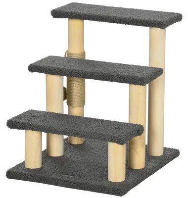 Produktbild von PawHut Katzentreppe 3-stufige Tiertreppe 48 cm Haustiertreppe mit Sisalsäule