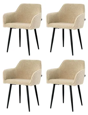 Produktbild von Esszimmerstühle 4er Set Bouclé Beige – Bequeme Stühle mit Armlehne und Metallbeinen – Modern und Stabil – Für Wohnzimmer, Küche und Esszimmer – Lieferung in 2 Paketen