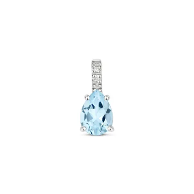 Produktbild von Funkelndes Feuer Edler 9 Karat (375) Weißgold Damen - Diamant Anhänger Brillant-Schliff H - PK mit Aquamarin - 12mm*5mm; TRS35584