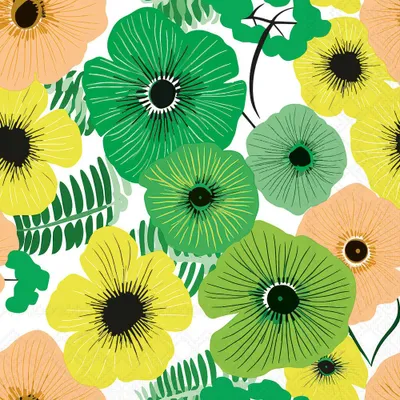 Produktbild von Servietten 33x33 cm - Colourful flowers green