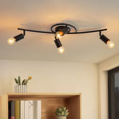 Zdjęcie produktu dla ZMH lampa sufitowa vintage lampa sufitowa czarna 4 płomienie E27 reflektor sufitowy obrotowy 350° spot sufitowy industrialne spoty lampa kuchenna do kuchni korytarz salon sypialnia (bez żarówki)