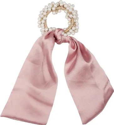 Produktbild von styleBREAKER Damen Perlen Haargummi mit Satin Schleife, elastisch, Scrunchie, Zopfgummi, Satinband, Haarband 04027037